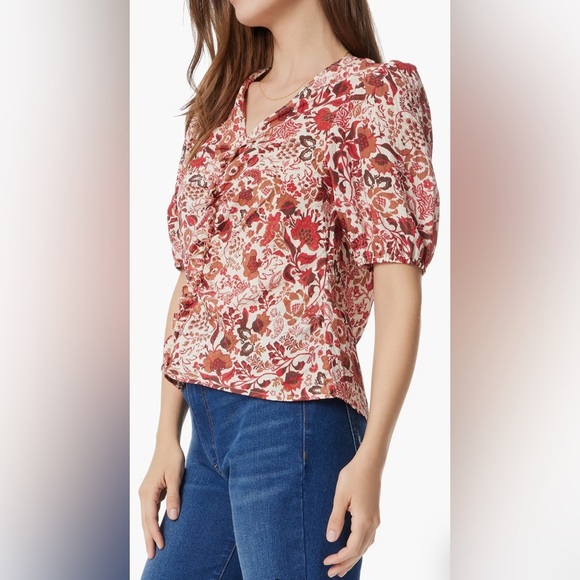 NEW Sam Edelman Dakota Shirred Puff Sleeve Top Seed Pearl Bouquet Women’s XL - Picture 4 of 12